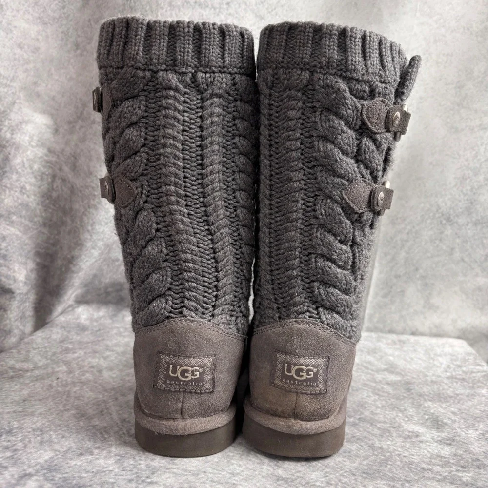 UGG Tularosa Women's‎ Gray Cable Knit Mid-Calf Boots Sheepskin Lined 3177 SIZE 8